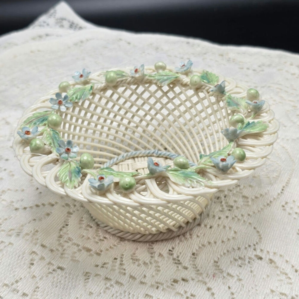 Vintage Belleek Fine China Forget Me Knot Flower Basket